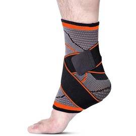 Ewtto Tobilleras Deportivas Ajustable Estabilizadora para Protección Soporte de Tobillo ，Ajustable Protección de Tobillo Deportiva Antideslizante Elástico Transpirable (Negro y Naranja, 2 PCS)