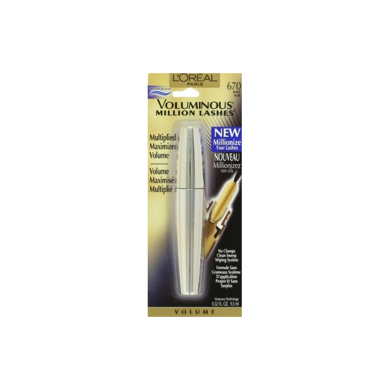 LOréal Paris Voluminous Million Lashes Waterproof Mascara, Black, 0.32 fl.