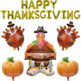 22Pcs Thanksgiving Balloons Gold Happy Thanksgiving Balloons Banner Turkey Balloons Pumpkin Balloons for Thanksgiving Party Supplies Autumn Fall Harvest Themed Party Decorations Balloons Sets