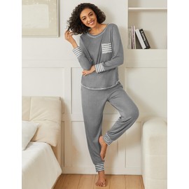Ekouaer 2 Pack Womens Pajama Sets Long Sleeve Lounge Sets Soft Pj Sleepwear Loungewear Grey & Star X-Large