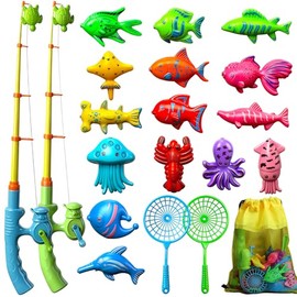 TOY Life Juego de pesca magnético para 2 jugadores para niños de 3 a 5 años, juego de caña de pescar para niños pequeños con juguetes de peces, juguetes de baño y piscina, accesorios para mesa de agua