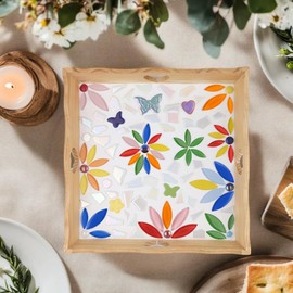 Youway Style Blue Leaf Mosaic Tiles for Crafts Bulk,200g Petal Mosaic Glass Pieces,Flower Glass Tiles for DIY Garden Mosaic Making Supplies Kit