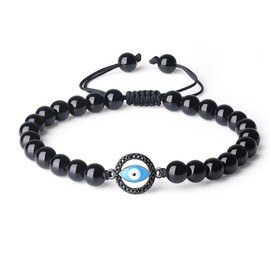 COAI Evil Eye Charm Bracelet Black Obsidian Bracelet Stone Beaded Bracelet for Men Women S