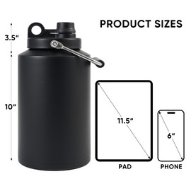 Kerilyn Insulated Jug with Handle, One Gallon, 128oz Stainless Steel, Large Double Vacuum Water Bottle for Hot & Cold Drinks, Wide Mouth, Sweat Proof, Great for Travel, Hiking & Camping, Black