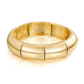 FAMARINE Gold Bangle Bracelets for Women, Gold Bangle Charms Wide Chunky Thick Stretch Bangle, 14K Gold Plated