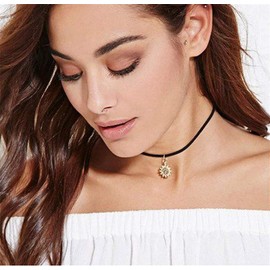 JczR.Y Sun Necklace Choker Black Velvet Rope Crescent Horn Shape Choker Necklace Adjustable for Women Fashion Jewelry (Sun)