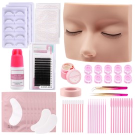 Vznffur Lash Kit for Beginners, Eyelash Extension Kit with Eye Lash Mannequin Head, Eyelash Extension Glue, Remover Cream, Tweezers for Practice Training
