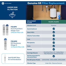 GE Membrane Filter Compatible with Select GE Under Sink Filtration Systems Including GXRQ18NBN, GNRQ18NBN, GXRV40TBN, Replace Every 12 Months, FQ18MN