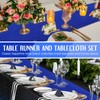 16 Pack Black and Blue Tablecloths and Satin Runners Set