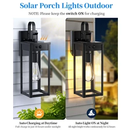 17'' Solar Porch Lights Outdoor 2 Packs, Waterproof Motion Lights for Outside, Black Dusk to Dawn Outdoor Lighting Modern Wall Sconce Lantern, Exterior Lighting Fixtures for House Patio Garage