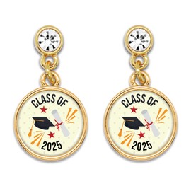 Class of 2025 Excited Cap Hat Diploma Lydia Gold Earrings Jewelry Gift Graduation Graduate