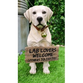 Ebros Gift Yellow Labrador Retriever Welcome Sign Statue 13.25" H Garden Decor