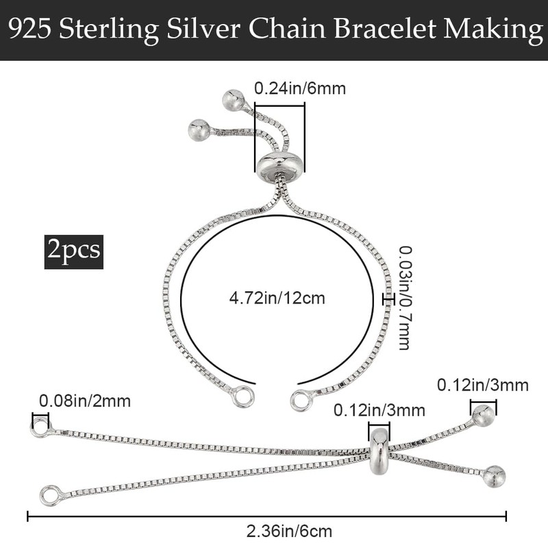 Beebeecraft 1 Box 2Pcs Chain Bracelet Making 925 Sterling Silver