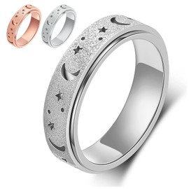 Eitsevn Fidget Ring, Relieves Stress, Killing Time, Anxiety, Relieves Anxiety, Fidget Toy, Relax Stainless Steel, Finger Play, Adults, Stylish, Star, Moon, Ring Spinner, Silver, Japan Size 19