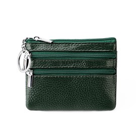 Women's Genuine Leather Coin Purse Mini Pouch Change Wallet with Keychain（Green）