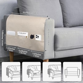 NiCola Sofa Arm Rest Covers, Light Grey Armrest Cover for Sofa, 1pc Linen Armchair Covers for Arms with Pockets for Sofas Recliner Chair Armchairs (Beige)