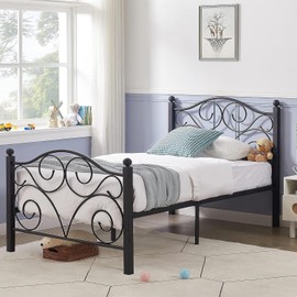 VECELO Queen Size Bed Frame with Headboard and Footboard, Heavy Duty Metal Slat Support, Platform Mattress Foundation, No Box Spring Needed, Easy Assembly, Pink