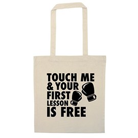 Flox Creative Tote Bag Touch me and your First Lesson is Free White
