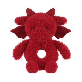 Apricot Lamb Baby Lovey Red Dragon Fluffy Rattle Toy, Plush Stuffed Dragon for Newborn Soft Over 0 Months (Red Dragon, 6.7 Inches)