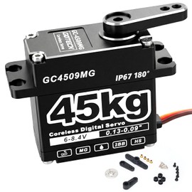 GOTECK 45KG Coreless Digital Servo,Large Torque 8.4V Full Metal Gear IP67 Waterproof Steering Servo with 25T Servo Horn for 1/6 1/8 1/10 RC Crawler Car,Robot,Boat,Truck Robot Parts (45KG(8.4V)-180°)