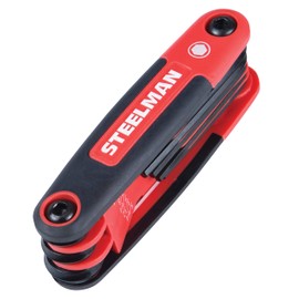 Steelman Portable Folding Hex Key Wrench Multi-Tool Standard (SAE), Set Includes 5/64, 3/32, 7/64, 1/8, 9/64, 5/32, 3/16, 7/32, 1/4-Inch, Chamfered Ends, Rubberized Grip
