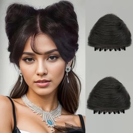 2PCS Cat Ears Claw Clip in Messy Hair Bun Extensions Ponytail Fake Hairpieces for Women Daily Party Accessory (Brownish black)