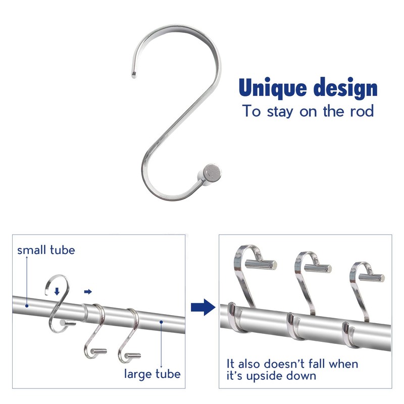 Metal Shower Curtain Hooks,Rust Proof Shower Curtain Rings for Bathroom,T-Bar