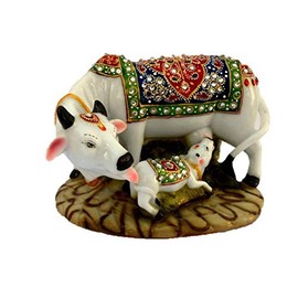 Diwali Pooja Item with Calf for Home Decor Gift Item Diwali Pooja Gift Item Marble Size 13 Cm