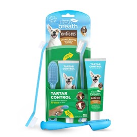 TropiClean Fresh Breath Oral Care Kit - Soft Bristle Finger Toothbrush - Dog Tooth Brushing Kit - Peanut Butter and Honey Flavor Dog Toothpaste