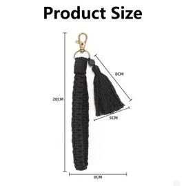 Bafiwu Pack of 3 Key Chains Macrame Bracelet Lanyard Woman Tassel Pendant for Keys Car Keys, White, green, black