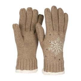 styleBREAKER Women Gloves with Embroidered Snowflake, Rhinestone and Fleece, Warm Thermo Winter Knitted Gloves 09010020, Colour:Brown