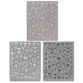 Bow Nail Stickers for Women Heart Bow Nail Decals for Nail Art Supplies Black White Pink Nail Bow Stickers for Nails French Ribbon Bowknot Nail Art Stickers Nail Design Nail Decor Nail Accessories