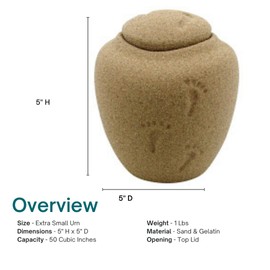 Oceane Sand Footprints Biodegradable Urn for Ashes - Extra Small, Earth Friendly Urn for Ground or Sea Burial, 5 Inches High