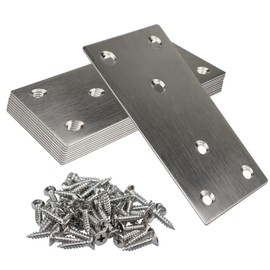 Flat Plate Bracket Hardware Set of 10 Fixing Repair Plates, Joint Hardware, 6 Holes, Furniture Fixing Plate, Reinforcement Bracket, 201 Stainless Steel, Joint Alloy Fittings, 60 Screws Included, 3.9 x