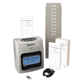 Nile Products - 4500PP Electronic Calculating Time Clock [4500PPK1], Small Business Bundle Includes: 125 Time Cards,1 Ink Ribbon, 2 Security Keys and 1 Ten Pocket Card Rack