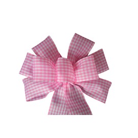 Pink and White Gingham Wired Wreath Bow (12, Large)