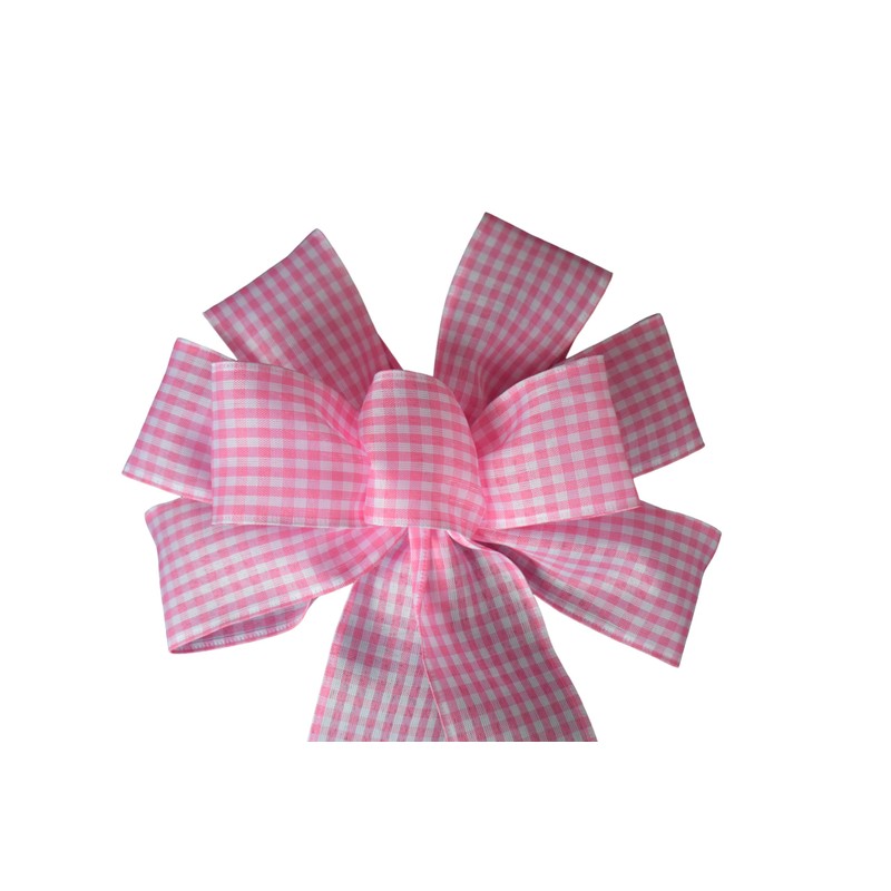 Pink and White Gingham Wired Wreath Bow (12, Large)