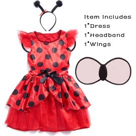 IKALI IKALI Ladybug kostüm kinder mädchen, Marienkäfer Tierischeskleid Ballerina Tutu Rock für Karneval Fasching mit Flügel, Stirnband 7-8 Jahre