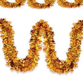 Thanksgiving Tinsel Garland - 66 Ft Shiny Metallic Tree Fall Garland Glitter Tinsel Hanging Twist Hanging Decorations for Thanksgiving Party Holiday Supplies (Bronze Gold)