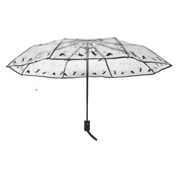 TENDYCOCO Transparent Folding Umbrella Cat Design Automatic Clear Foldable Umbrella