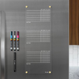 Visibly Magnetic Acrylic Chore Chart for Fridge - 7” x 18” Wet-Erase Task Board with 4 Magnetic Markers, Clear Reusable Refrigerator Organizer with Black Magnets