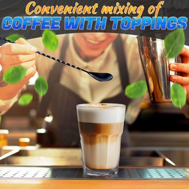 4 Pcs Bar Spoon Cocktail Mixing Spoon Set – Black Coffee Spoons, 12" Stainless Steel with Twisted Spiral Handle Stirring Spoons, Good for Cocktails, Iced Tea, & Coffee Stirring for Drink Mixing Lovers