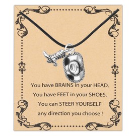 FEELMEM Cowgirl Cowboy Hat Boot Charm Leather Cord Chain Necklace Equestrian Gift Western Gift Southern Country Inspired Jewelry (Hat Boot Necklace)