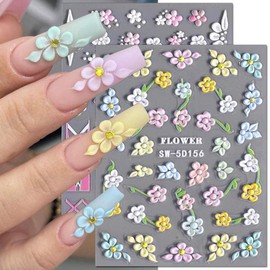 5D Embossed Flower Nail Stickers Summer Nail Stickers Colourful Flowers Nail Stickers 5D Acrylic Flower Nail Stickers Floral Flower Nail Stickers Summer Nail Art Stickers Nail Design Stickers Nails