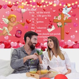 71"x 43" Christian Valentine Decorations Banner, Christian Valentines Day Decor Backdrop, Valentines Day Bulletin Board Decorations, God John 3:16 Valentines Day School Classroom Decorations