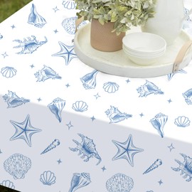 2Pcs Last Toast on the Coast Bachelorette Table Cloth Blue Coastal Bachelorette Party Decorations Seashells Beach Table Cloth Nautical Table Cover for Girl Wedding Bridal Shower Picnic Party Supplies