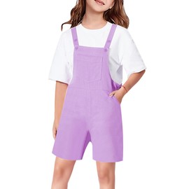 Mlvekrt Girls Overalls Sleeveless Adjustable Jumpsuits Kids Casual Loose Romper Cute Long Pants with Pockets 10-12 Years Purple