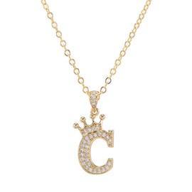 Letter A-Z Pendant Necklace Crown Letter Pendant Charming Initials Chain Necklace, Inlaid Crystal Letter Necklace, Metal Crystal, metal