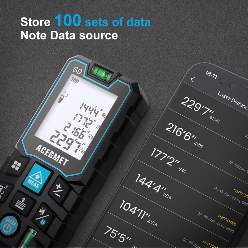 ACEGMET Laser Measure with Phone App, 229ft/70m Laser Measurement Tool