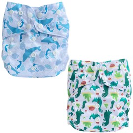 Washable Swim Nappy | Leak-proof Elastic | Waterproof | Adjustable 0/3 Years | Pool | Sea | Adjustable & Reusable | Swim Nappy Swimwear | Size 1 2 3 4 5 6 (2 Pack: Dinosaur+Dolphin)